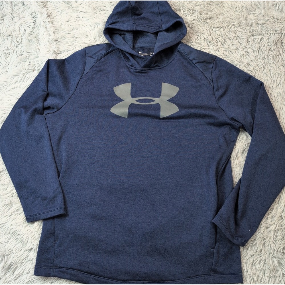 Under Armour Sweatshirt Mens L Blue Hoodie Pockets Loose Streetwear Coldgear